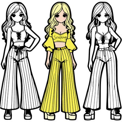 girls with flare pants and crop tops realistic