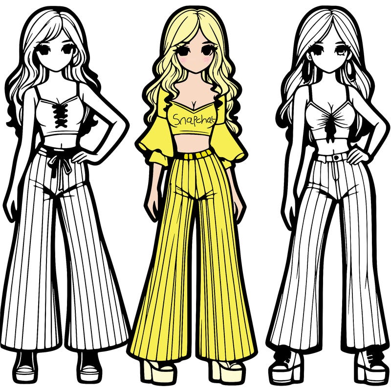 girls with flare pants and crop tops realistic