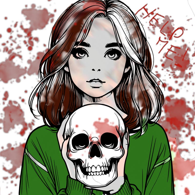 realistic girl holding a skull