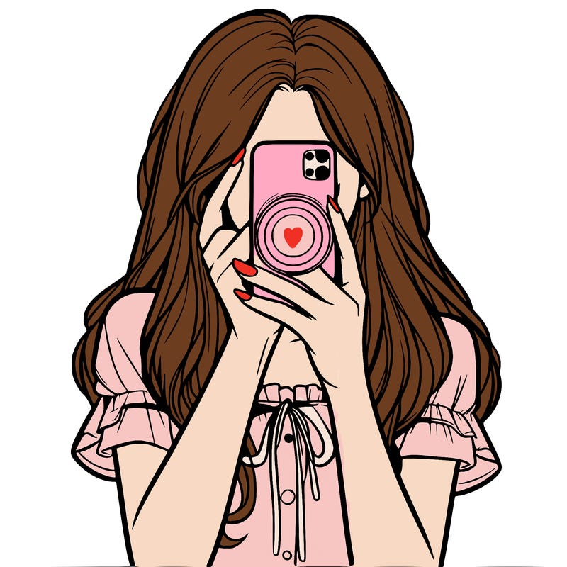 a realistic girl holding her phone taking pictures