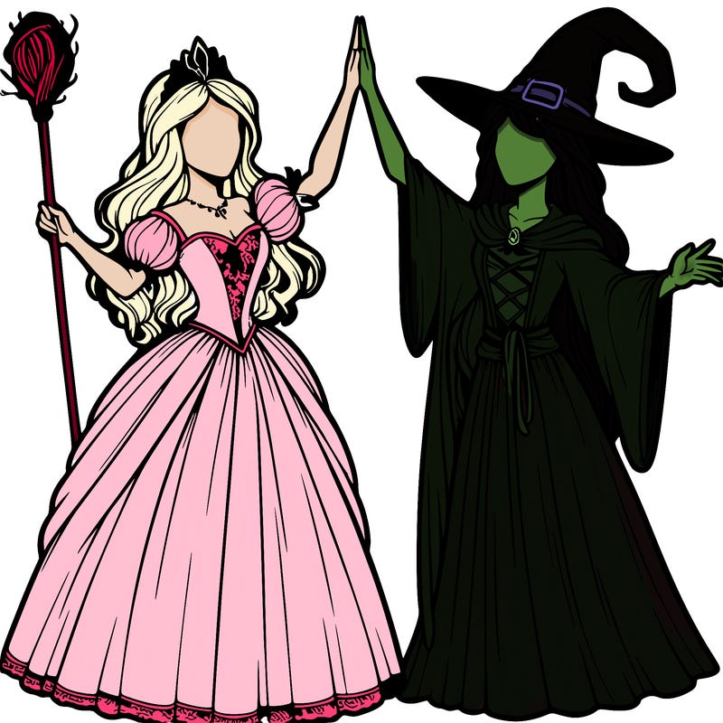 detailed realistic split of a princess and a witch