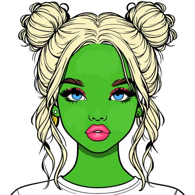 realistic girl with two buns in hair and lips