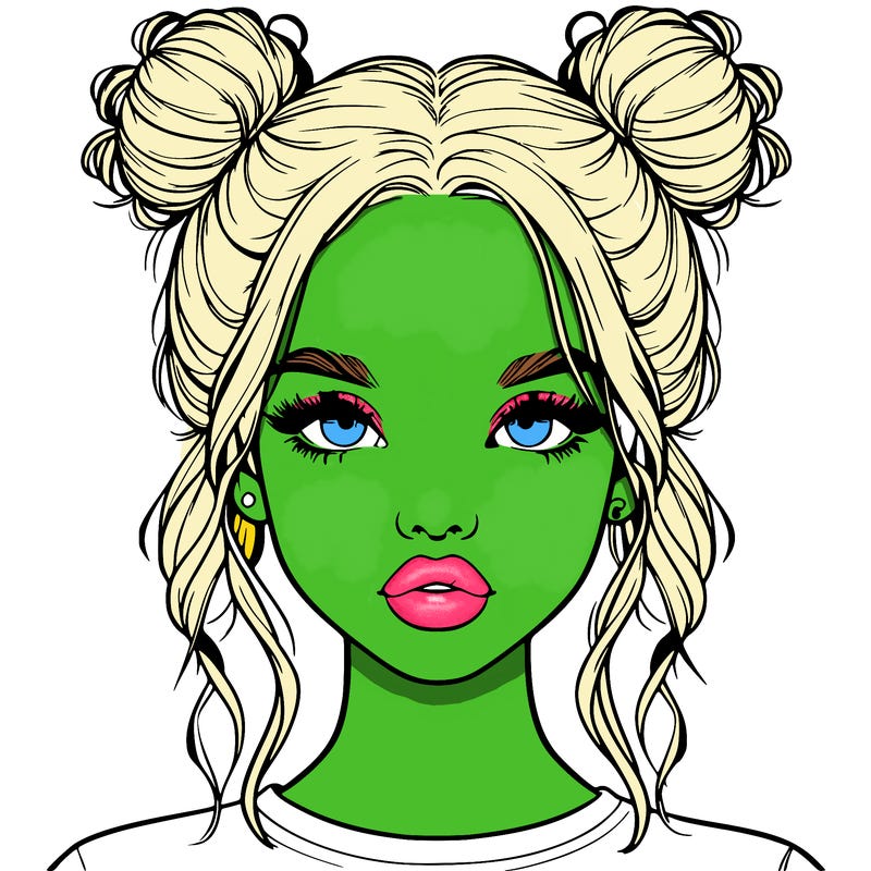 realistic girl with two buns in hair and lips