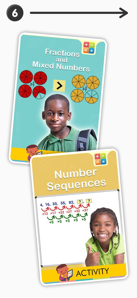 Math Games for 5th Grade Kids - Educational cards for fifth grade math covering fractions mixed numbers and number sequences