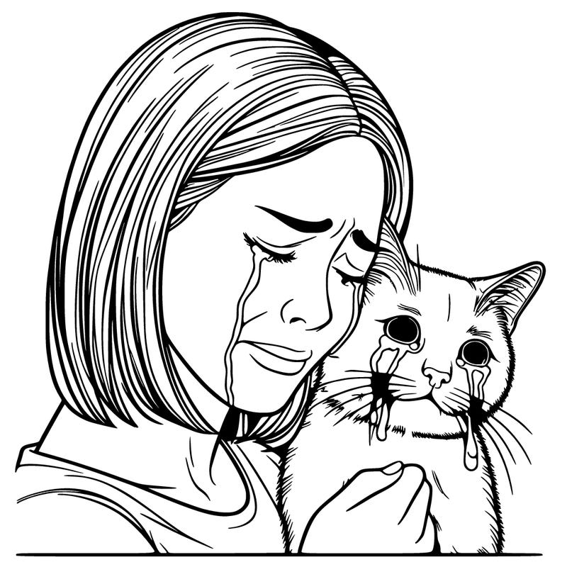 woman crying with realistic cat