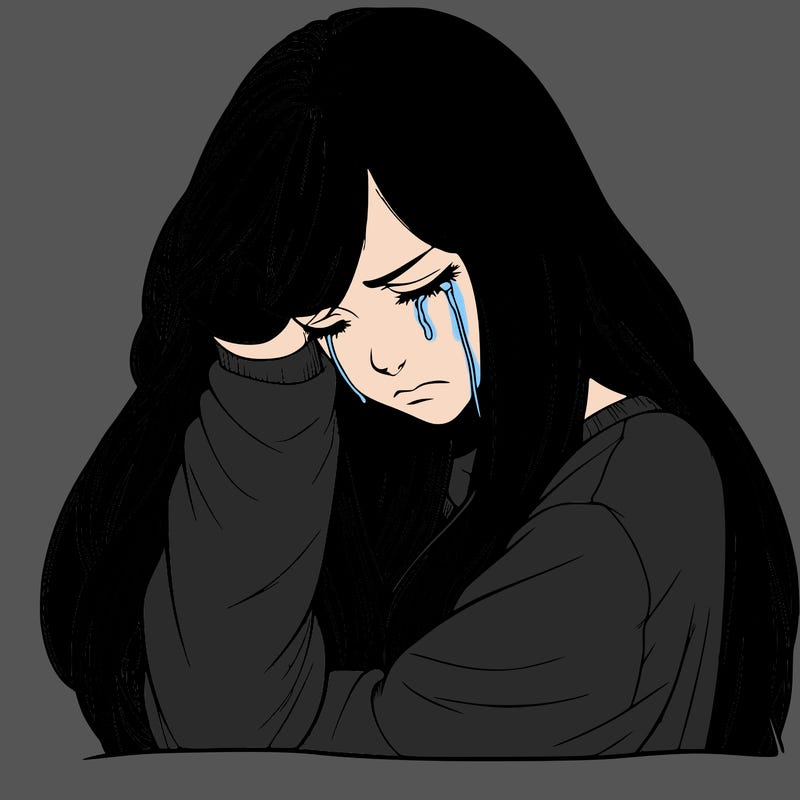 realistic depressed girl with long hair crying