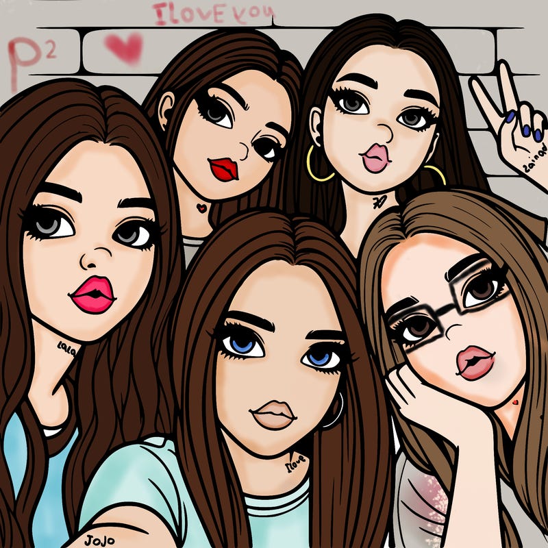 group of teen girls friends y2k up close in a selfie