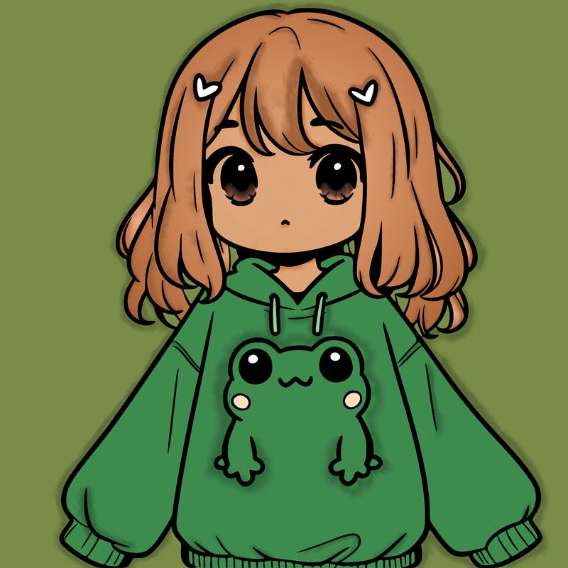 girl wearing frogging sweatshirt