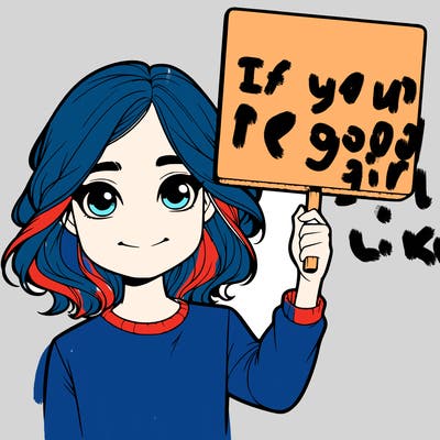 realistic girl holding up a sign