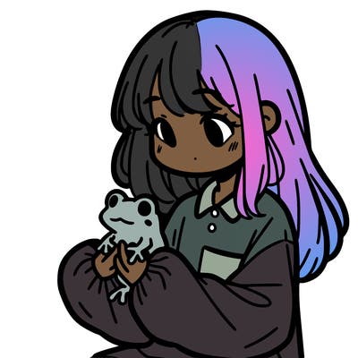 girl with long hair and a oversized shirt. and she is holding a frog