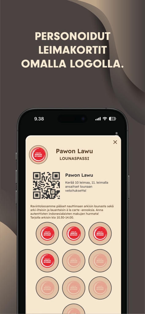Digital loyalty stamp card for a restaurant on the Passit App mobile interface featuring a QR code and stamp progress