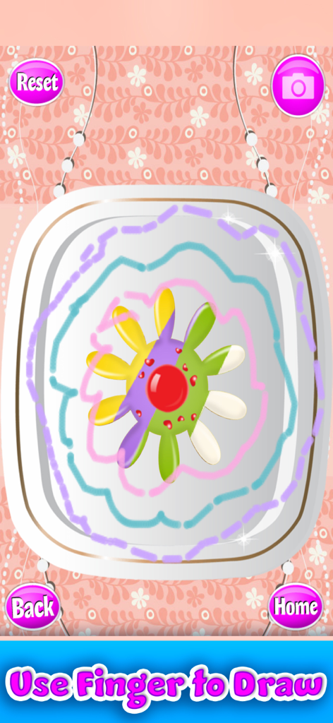 Cookie Maker & Cooking Games - Drawing and decorating a colorful flower cookie in the Cookie Maker game interface