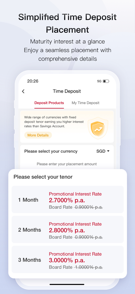 Bank of China mobile app interface showing time deposit interest rates for different durations.