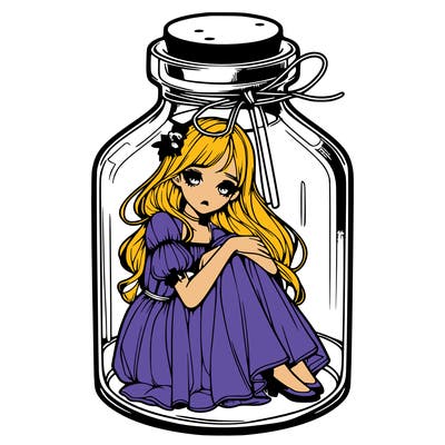 beautiful realistic girl trapped in bottle