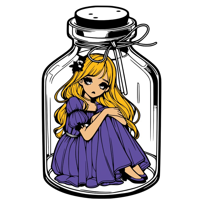 beautiful realistic girl trapped in bottle