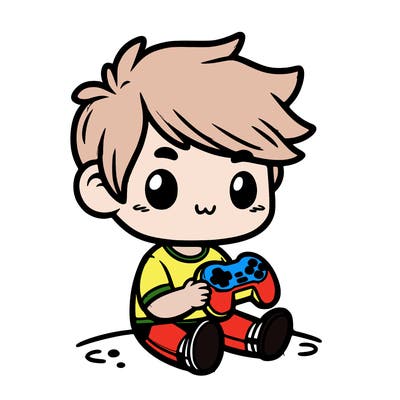 cute boy cartoon holding a gaming controler