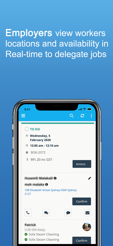 OctopusPro - OctopusPro app interface showing employers real time worker location and availability to delegate jobs
