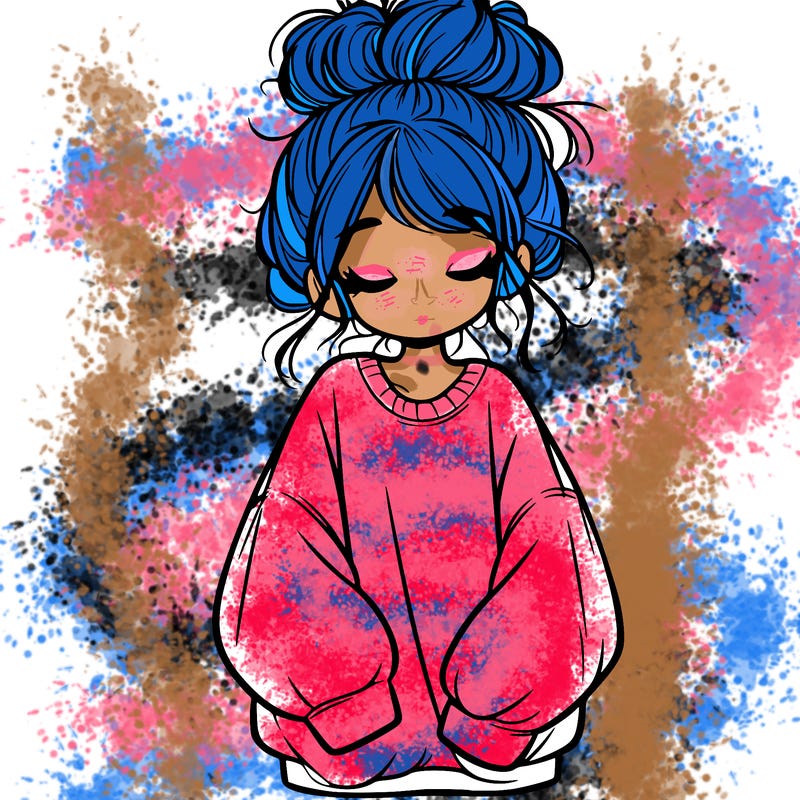 girl with baggy sweatshirt and messy bun