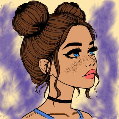 realistic girl with buns on the top of her head