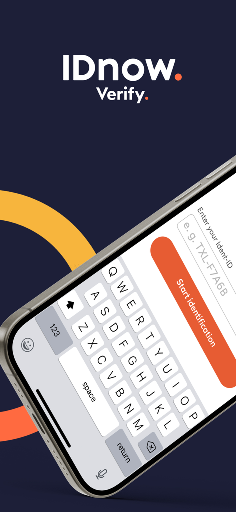 IDnow Verify - IDnow Verify app interface showing the input field for ident-ID and the start identification button on a mobile device