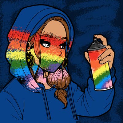 a realistic girl, spray painting