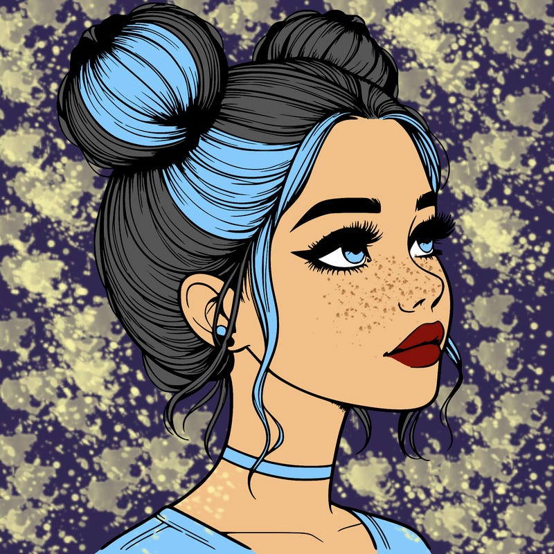 realistic girl with buns on the top of her head