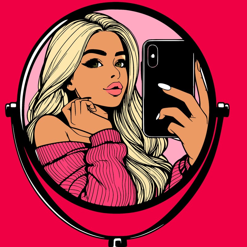 realistic girl taking mirror selfie beautiful