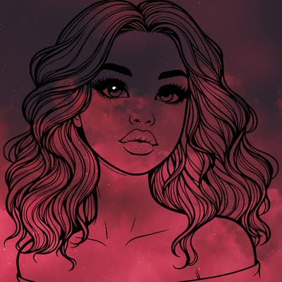 realistic girl with wavy hair and lips