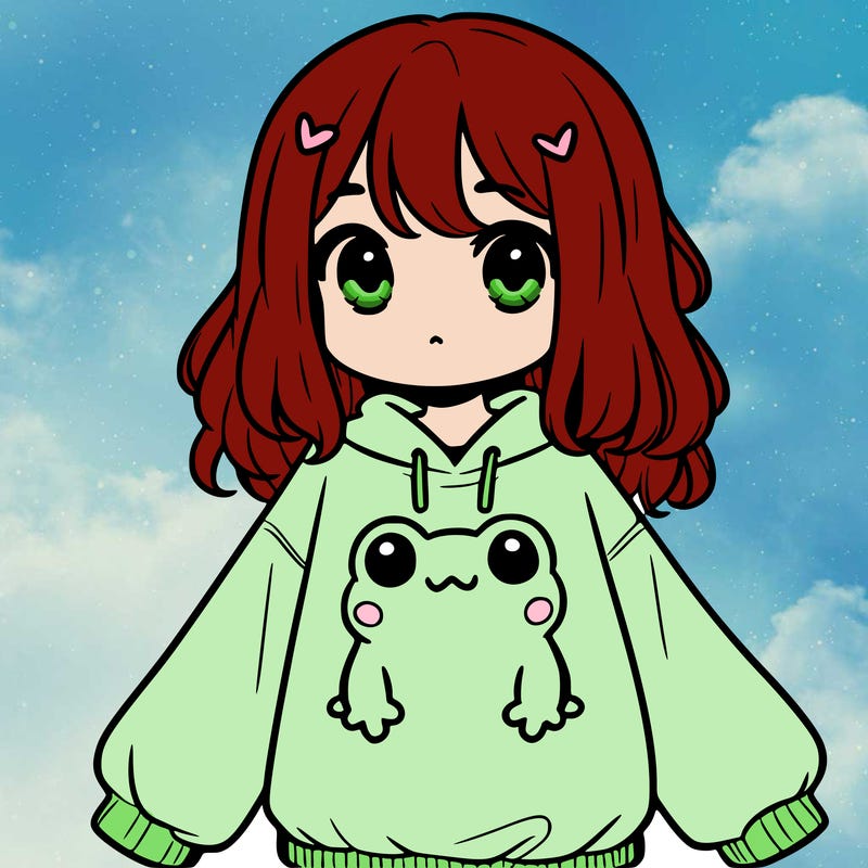 girl wearing frogging sweatshirt