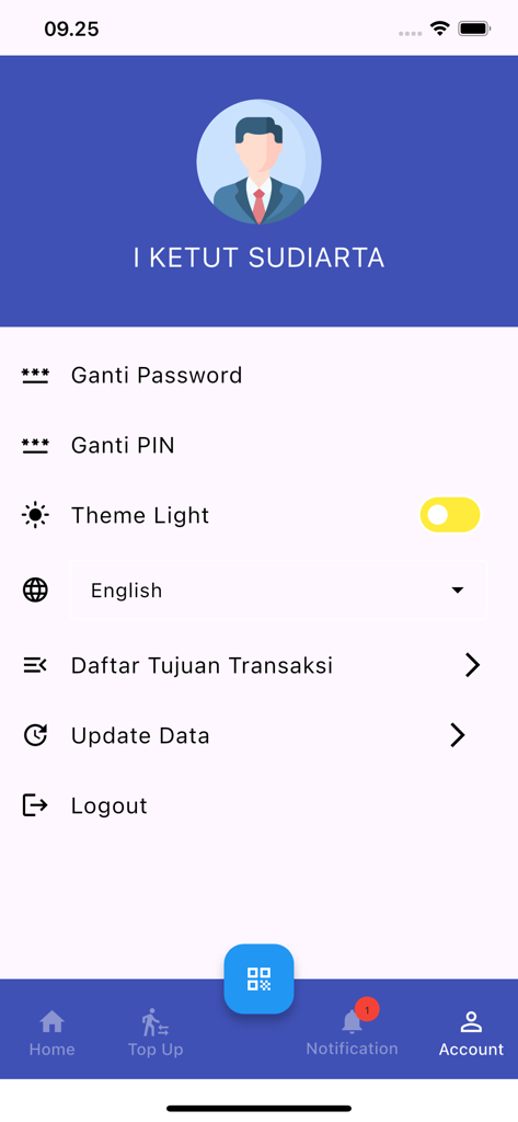 GPD Online New - Account profile and security settings screen of the GPD Online New mobile banking app.