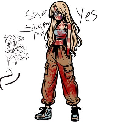 girl in baggy pants crop top and long hair