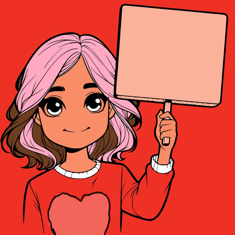 realistic girl holding up a sign