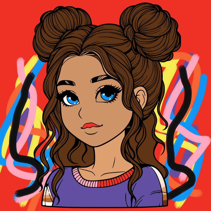 realistic girl with two buns in her hair