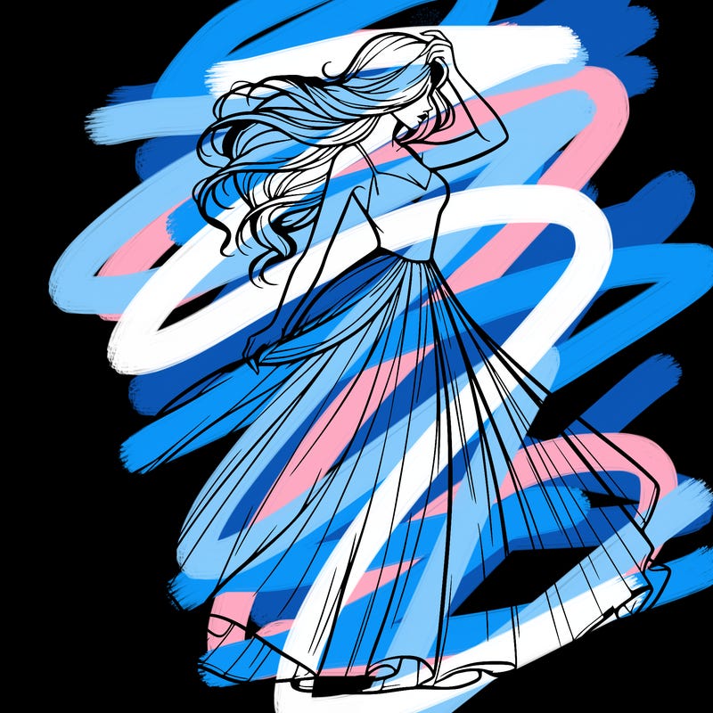 realistic woman with dress flowing in the wind