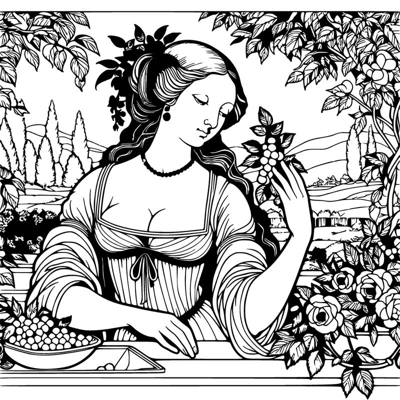 renaissance style realistic beautiful woman in a garden