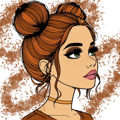 realistic girl with buns on the top of her head