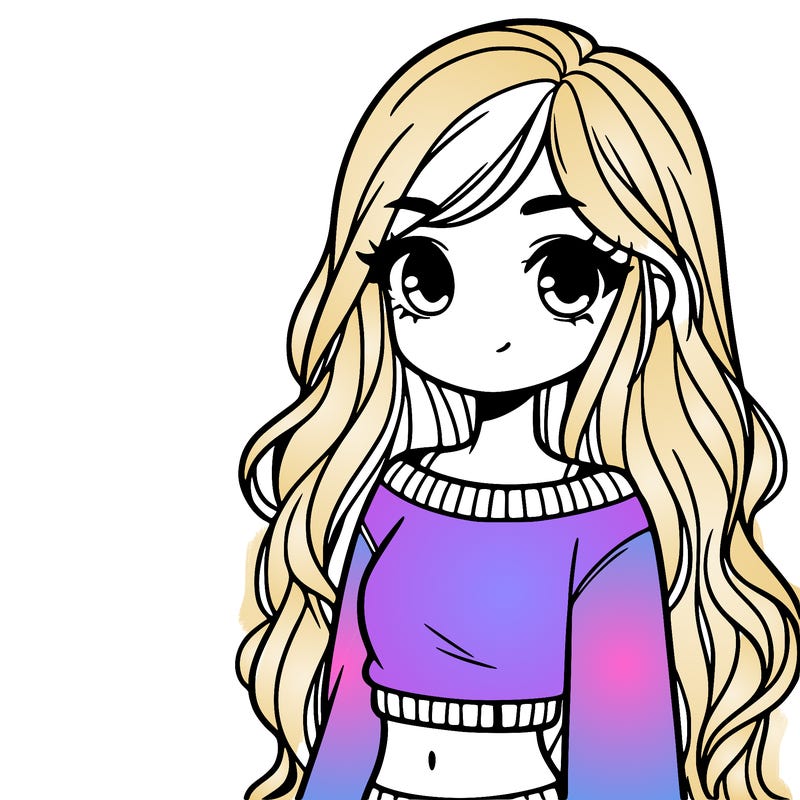 girl with long hair and a crop top with a sweater