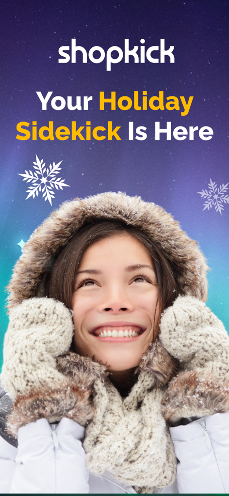 Shopkick: Rewards Sidekick - Smiling woman in winter clothing for Shopkick holiday rewards sidekick campaign