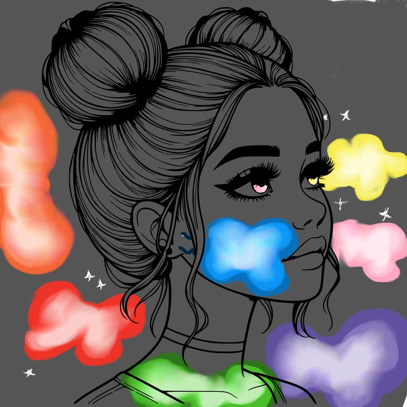 realistic girl with buns on the top of her head