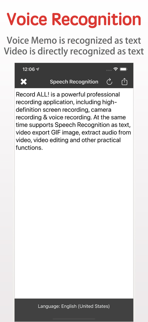 RecordXアプリの音声認識機能が、音声をテキストに文字起こししています。