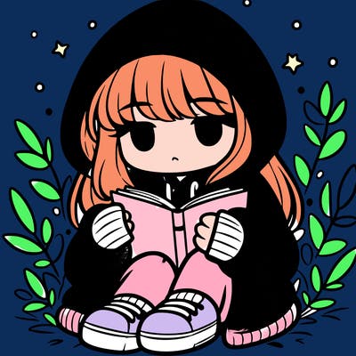 girl in oversized hoodie reading a book