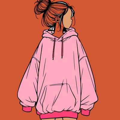 realistic girl with a oversized sweatshirt on and a bun