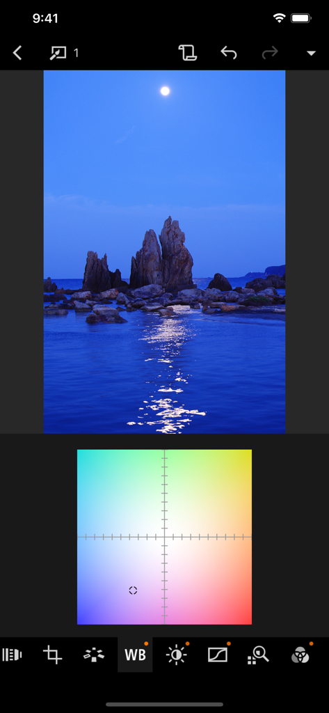 Grade de ajuste de balanço de branco no editor de fotos móvel Canon DPP Express