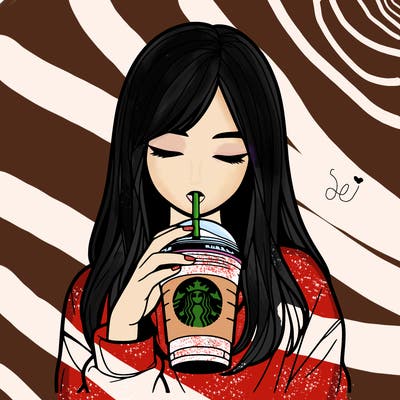 realistic girl drinking starbucks