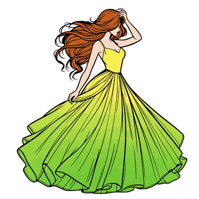 realistic woman with dress flowing in the wind