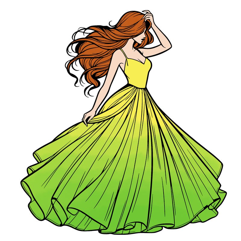 realistic woman with dress flowing in the wind