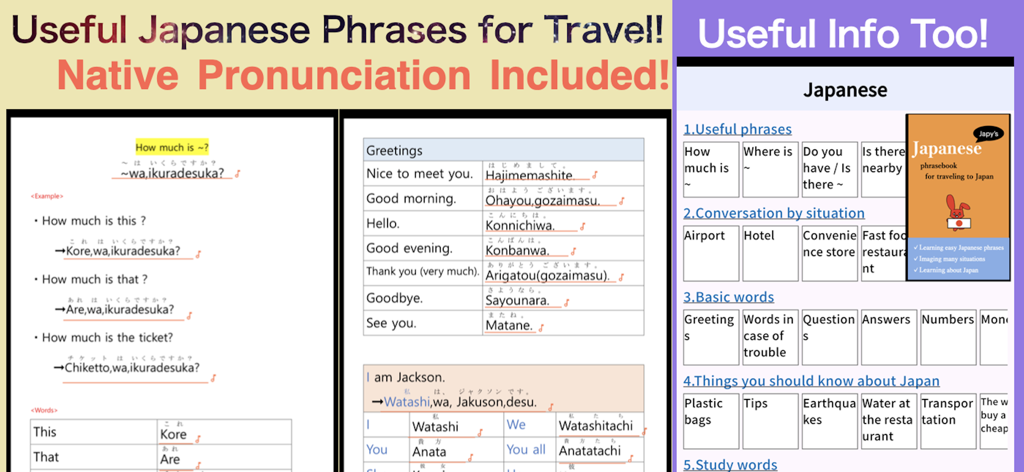 Japan Food Menu - Japanese travel phrasebook and pronunciation guide within the Japan Food Menu app.