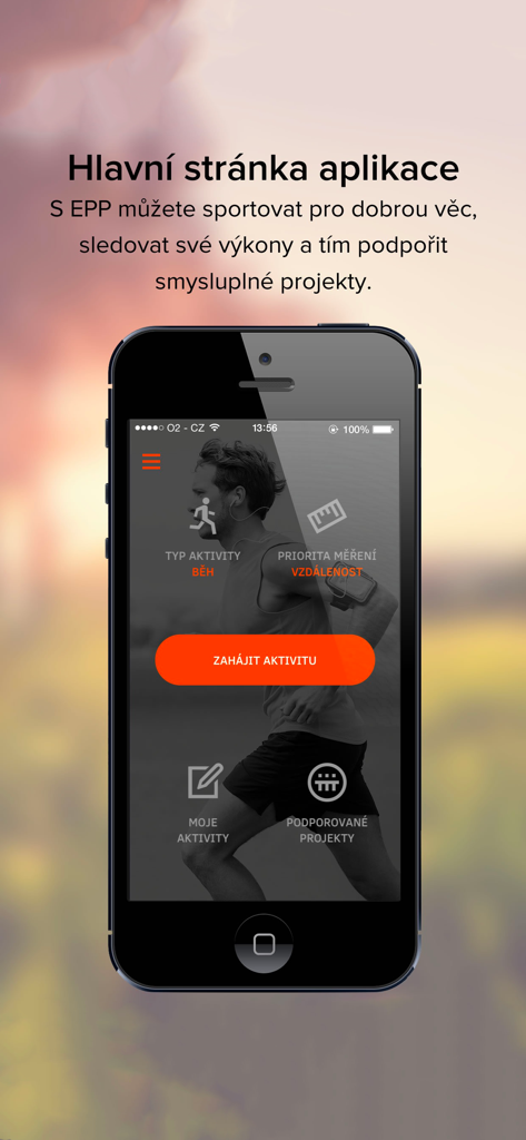 EPP – Pomáhej pohybem - Main dashboard of the EPP fitness and charity app showing the start activity button