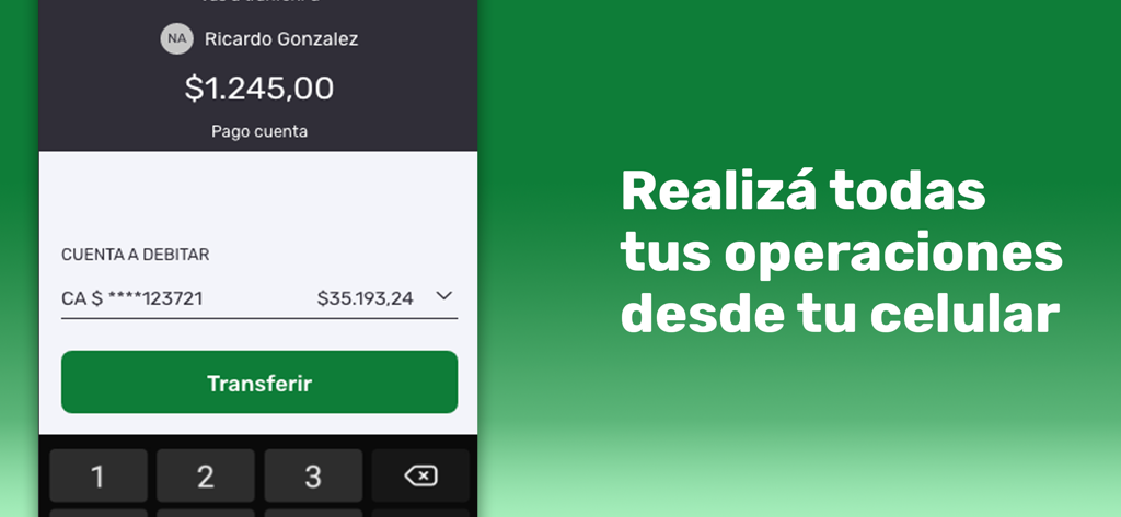 APP Banco Santa Fe - Pantalla móvil de la aplicación de Banco Santa Fe para transferencias bancarias