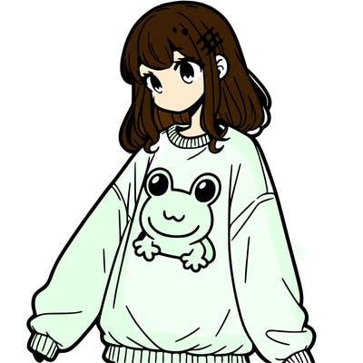 girl wearing frogging sweatshirt